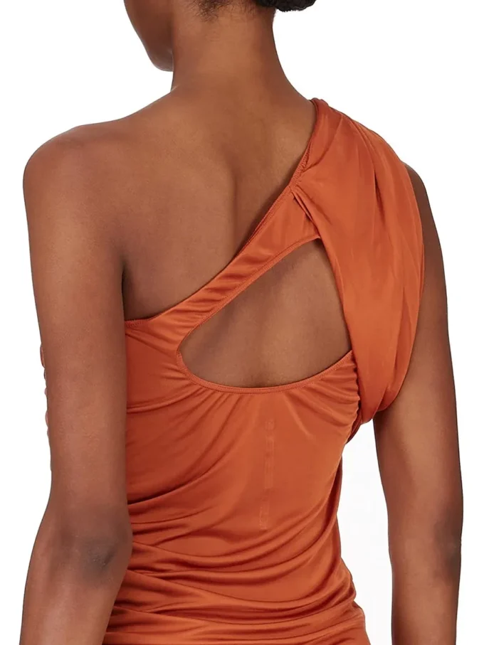RICK OWENS FW25 CONCORDIANS AMIRA JURK IN ORANJE SATIJNEN VISCOSE JERSEY. LI02E3526JVS-153 RICK OWENS FW25 CONCORDIANS AMIRA JURK IN ORANJE SATIJNEN VISCOSE JERSEY. LI02E3526JVS-153