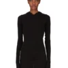 RICK OWENS FW25 CONCORDIANS CROPPED HOODED RIB LS T IN ZWARTE RAININO RIB JERSEY. RP02E4210RJR-09 RICK OWENS FW25 CONCORDIANS CROPPED HOODED RIB LS T IN ZWARTE RAININO RIB JERSEY. RP02E4210RJR-09