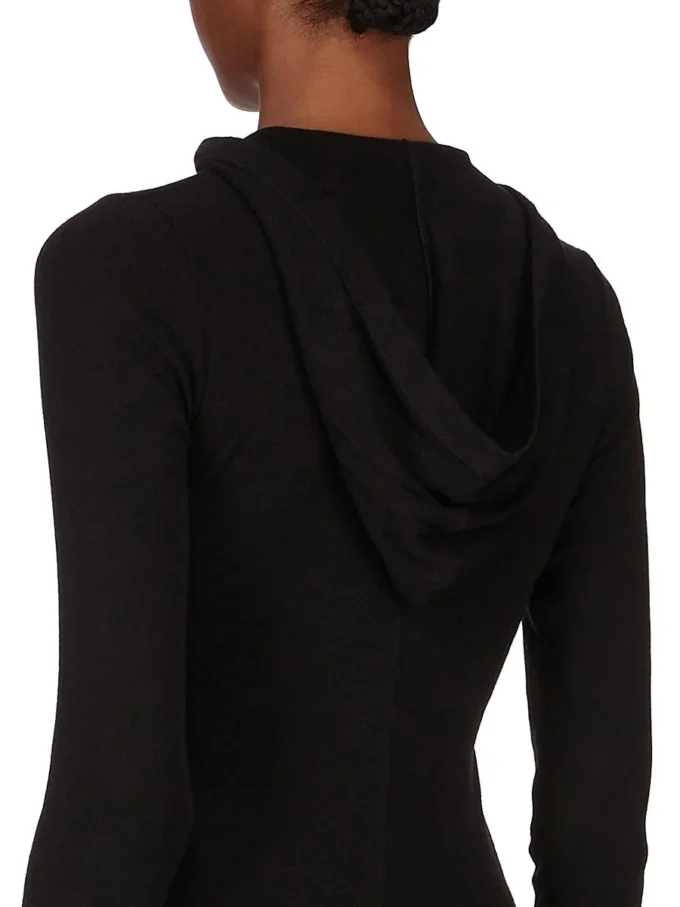 RICK OWENS FW25 CONCORDIANS CROPPED HOODED RIB LS T IN ZWARTE RAININO RIB JERSEY. RP02E4210RJR-09 RICK OWENS FW25 CONCORDIANS CROPPED HOODED RIB LS T IN ZWARTE RAININO RIB JERSEY. RP02E4210RJR-09