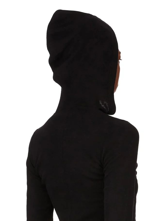 RICK OWENS FW25 CONCORDIANS CROPPED HOODED RIB LS T IN ZWARTE RAININO RIB JERSEY. RP02E4210RJR-09 RICK OWENS FW25 CONCORDIANS CROPPED HOODED RIB LS T IN ZWARTE RAININO RIB JERSEY. RP02E4210RJR-09
