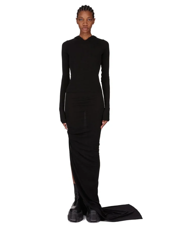 RICK OWENS FW25 CONCORDIANS CROPPED HOODED RIB LS T IN ZWARTE RAININO RIB JERSEY. RP02E4210RJR-09 RICK OWENS FW25 CONCORDIANS CROPPED HOODED RIB LS T IN ZWARTE RAININO RIB JERSEY. RP02E4210RJR-09