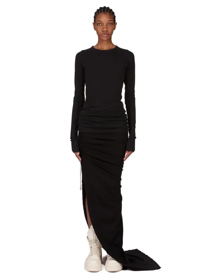 RICK OWENS FW25 CONCORDIANS EDFU ROK IN ZWARTE DUBBEL GEBORSTELDE JERSEY DS02E7337JDB-09 RICK OWENS FW25 CONCORDIANS EDFU ROK IN ZWARTE DUBBEL GEBORSTELDE JERSEY DS02E7337JDB-09