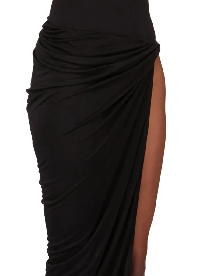 RICK OWENS FW25 CONCORDIANS HYDRA ROK IN ZWARTE SATIJNEN VISCOSE JERSEY. LI02E3315JVS-09 RICK OWENS FW25 CONCORDIANS HYDRA ROK IN ZWARTE SATIJNEN VISCOSE JERSEY. LI02E3315JVS-09