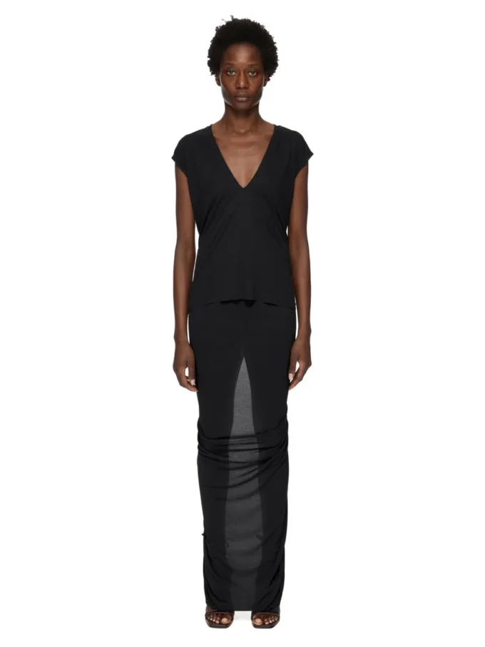 RICK OWENS LILIES FW25 CONCORDIANS EVA ROK IN ZWARTE VISCOSE CREPE JERSEY LI02E3316CVI-09